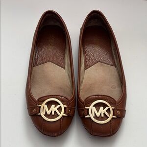 Michael Kors Brown Leather Flats with Gold Logo